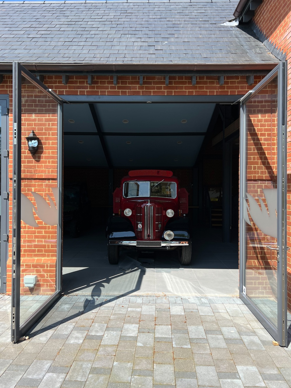 Double doors and historic commercial vehicle